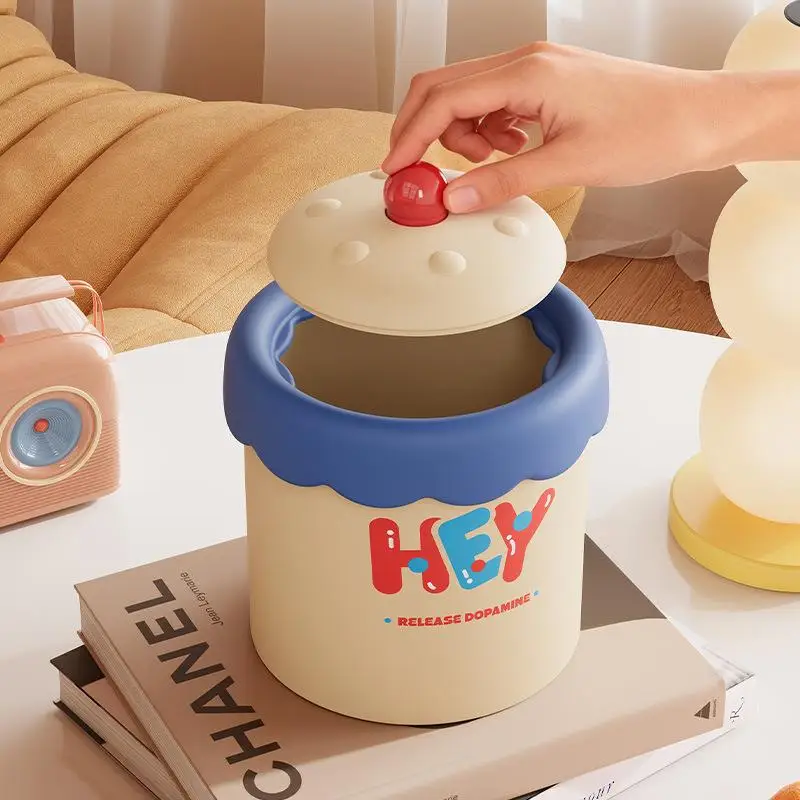 Trash Can Desktop Small Cute Lid Storage Bucket Home Office Bedroom Waste Basket Gift