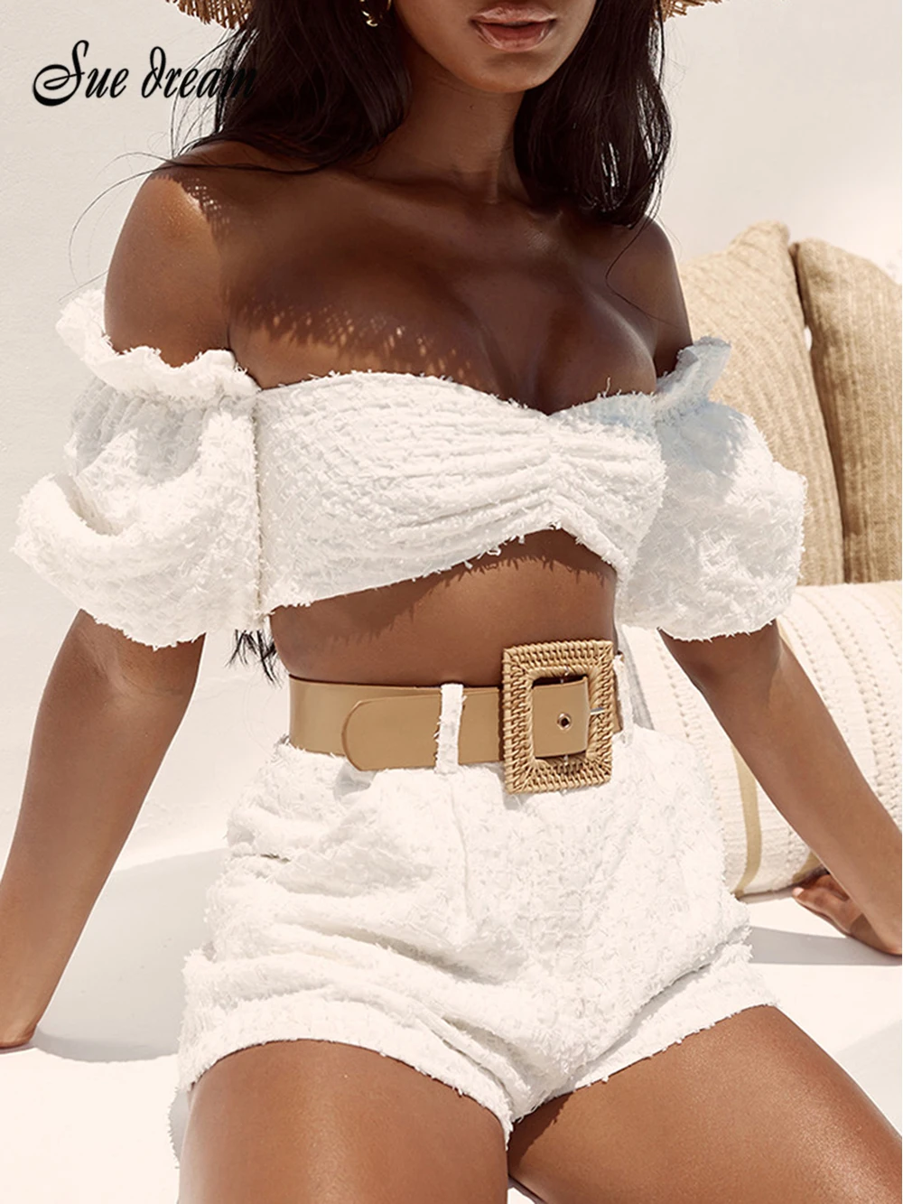 

2021 New Summer Women Pants Strapless Two Pieces Pants Sexy Fashion Elegant Club Celebrity Party White Mini Pants Vestidos