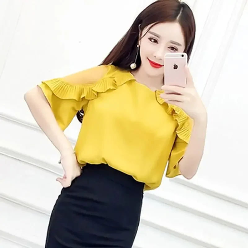 Solid Color Woman Outfit Midi 2 Pieces Sets for Women Ruffles Commuting Party Short Sleeve Skirt Mature Summer Clothes 2024 Full