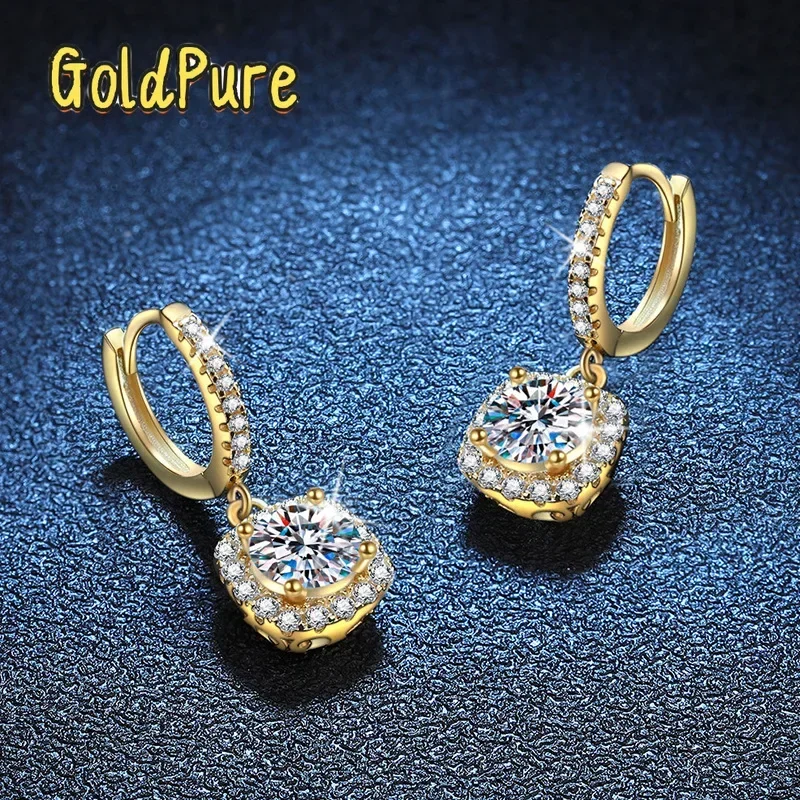 

Серьги-гвоздики Goldpure Luxury из 100% настоящего 18-каратного золота с квадратными бриллиантами 1 карат и муассанитами для женщин