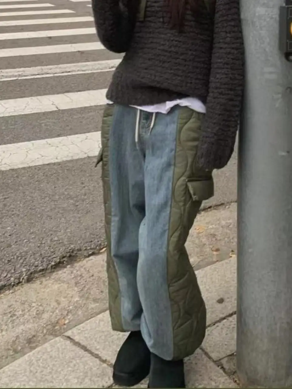 กางเกงผ้าฝ้ายเทียนสำหรับผู้หญิง แต่งเพชรแบบ Dstring ทรงขาตรง กางเกงขายาวอุ่นสำหรับฤดูหนาว ทันสมัย เหมาะสำหรับใส่ไปทำงาน