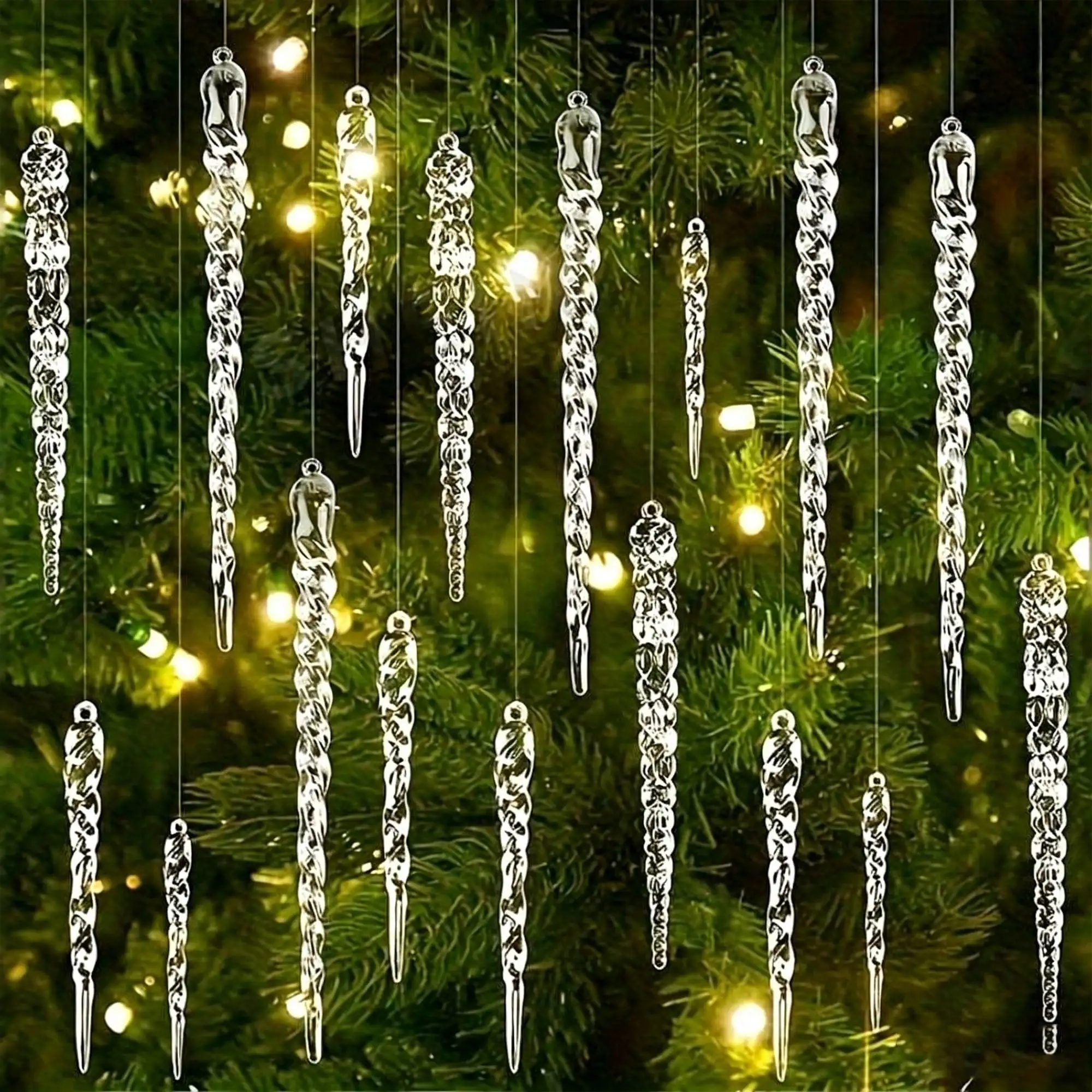 12 Stück transparente, gedrehte Eiszapfen-Weihnachtsornamente, Acryl-Eiszapfen-Anhänger für Weihnachtsbaum, Winterfeiertage, Heim- und Partydekoration