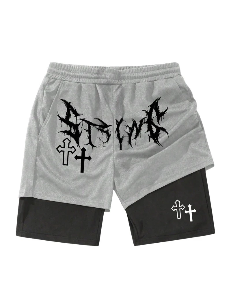 

Летние спортивные шорты, мужские и женские, быстросохнущие, из ледяного шелка, тонкие, для йоги, фитнеса, тренировок, трехточечная мужская подкладка с рисунком, крест