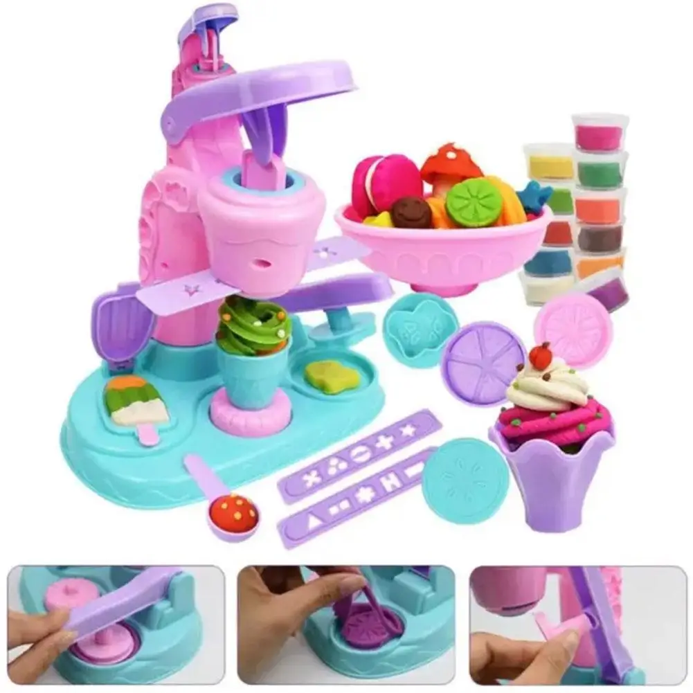 Máquina de sorvete de argila colorida para crianças, faça você mesmo, ferramentas de massa, molde de plasticina, kits de brinquedos para crianças, presente v5k6