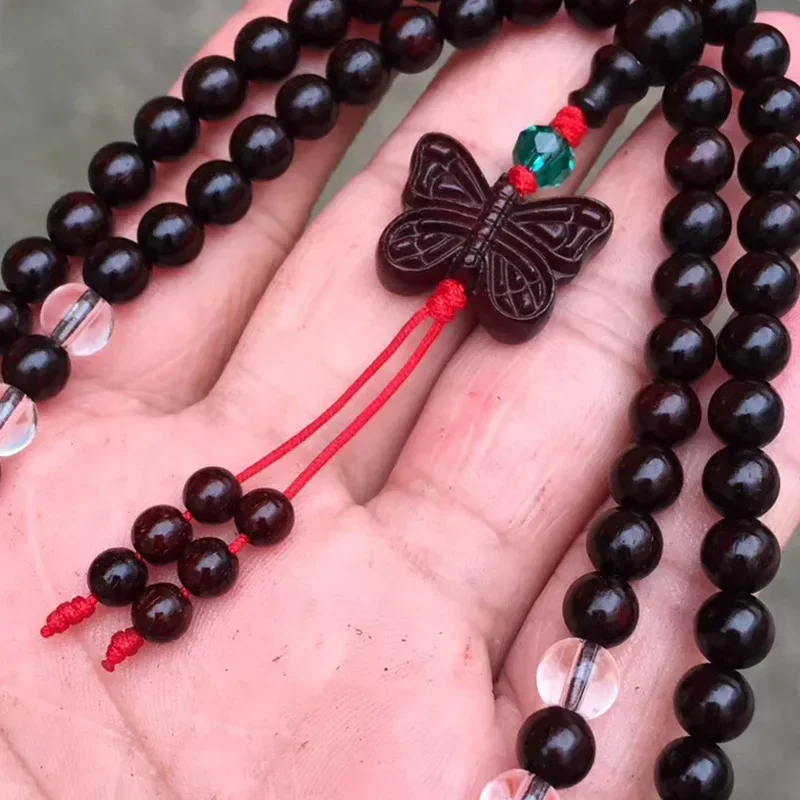 【Elegant】Pterocarpus santalinus0.6*108Rosary Bracelet Pieces Beads Glass Bottom Wood Stability