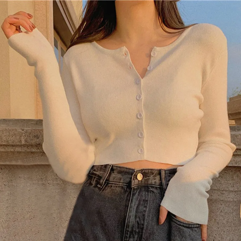Máquina adelgazante de otoño y primavera, cárdigan corto, camiseta de manga larga, talla única