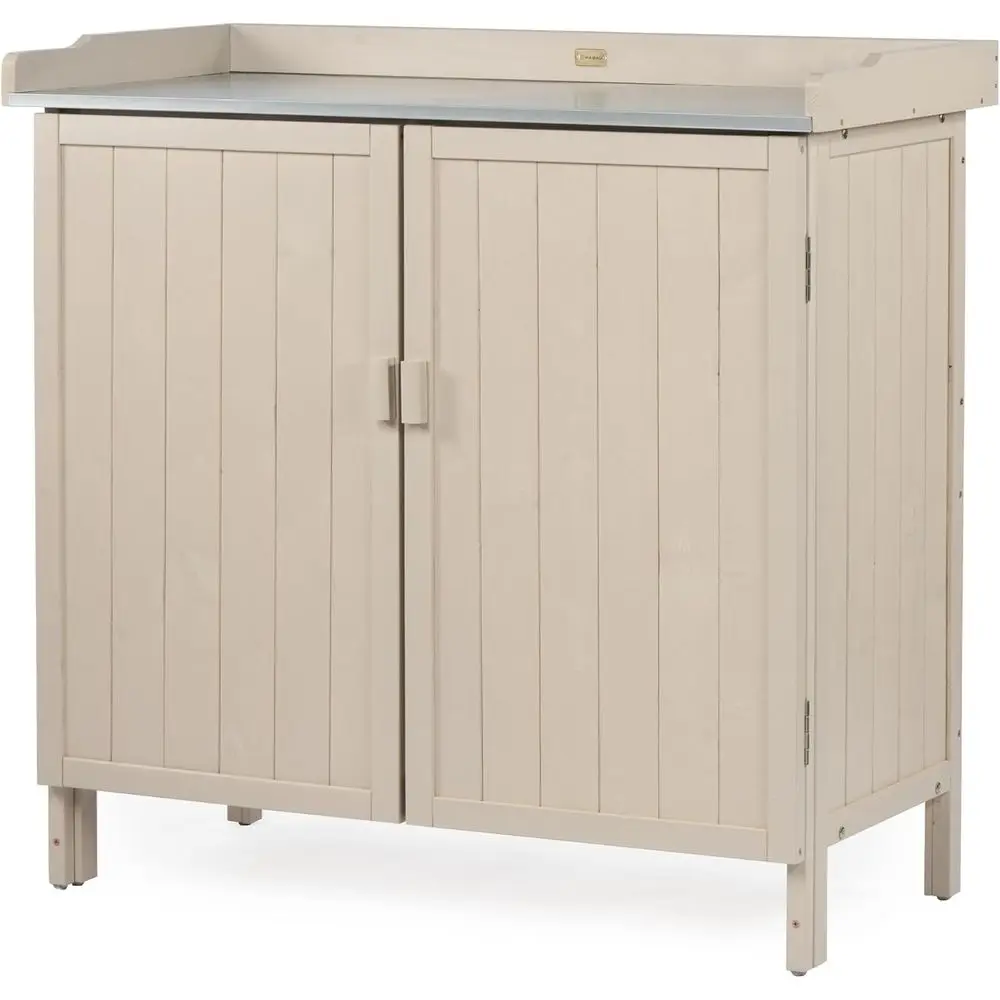 

Уличный шкаф для хранения с рабочей станцией для пересадки растений и металлической столешницей, деревянная рабочая станция для сада или патио, всепогодная, устойчивая к непогоде