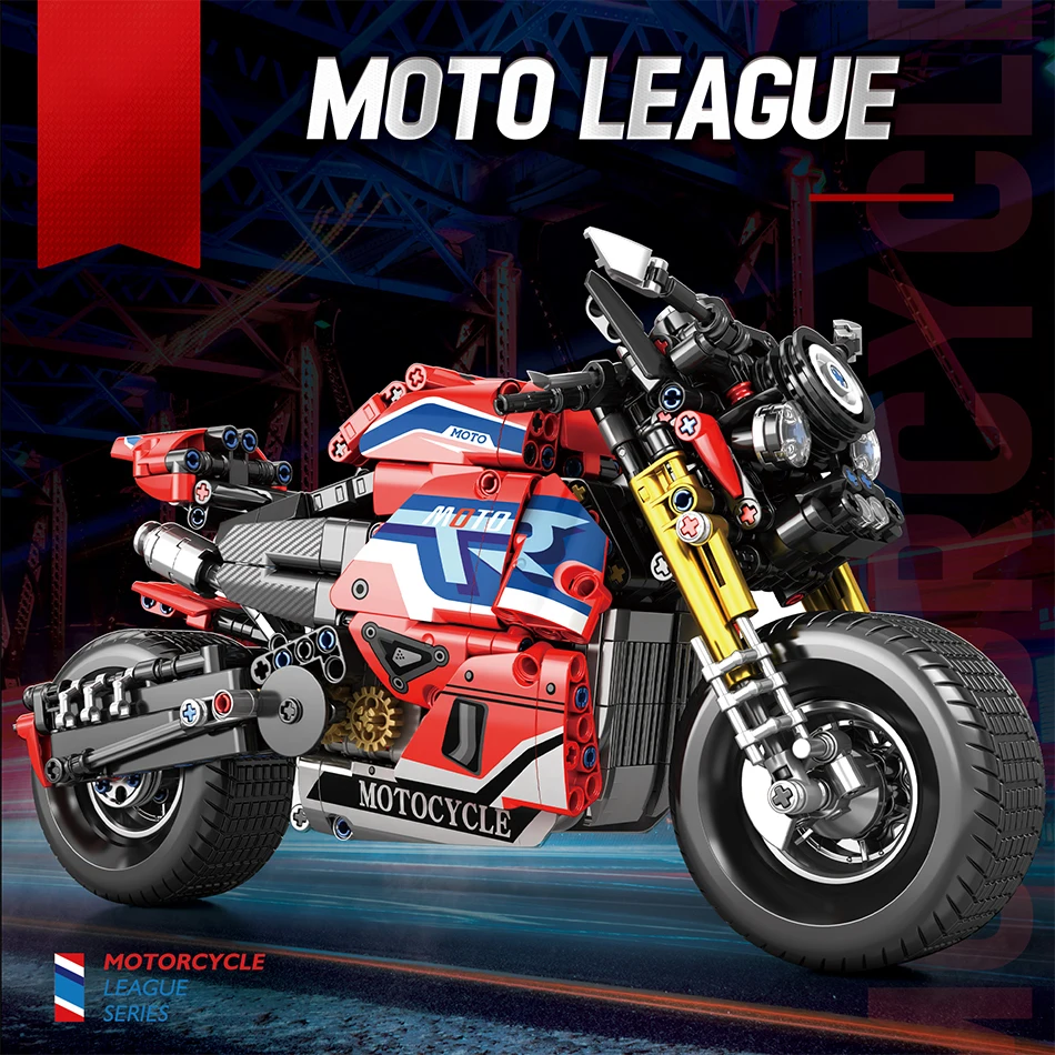 

911 PCS City Racing Wide Tire Muscle Street Bike Building Blocks Speed Sport Motorcycle Desktop Decor Bricks Toys Adults Gifts