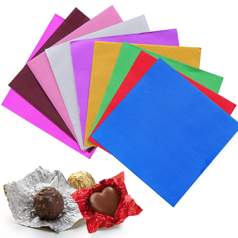 100Pcs Colored Tin Foil Tin Paper Disposable Chocolate Wrapping Paper Candy Sugar Nuts Tea Storage Package Embossing Gift Crafts