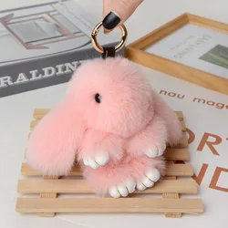 2023 Multicolor Rabbit Keychain Ring Fluffy Real Fur Pompon Bunny Trinket Key Chain Charm Cute Ring On Bag Car Key Pendant