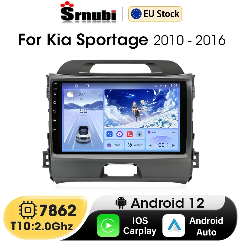 Srnubi 2Din Wirlelss CarPlay Android 12 Car Radio for Kia Sportage 3 2010 - 2016 Multimedia Player Auto Navigation GPS Head Unit