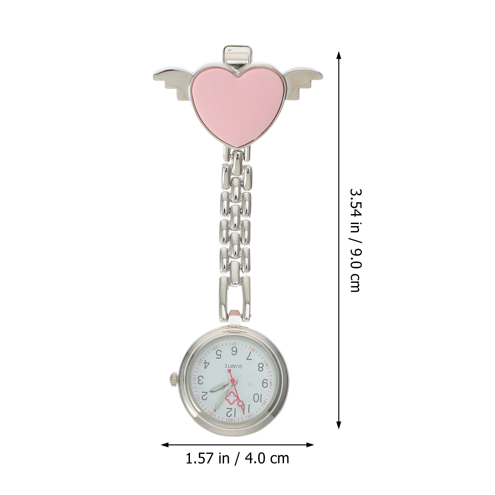 Orologio da tasca per infermiera Orologio al quarzo con design a cuore in lega di acciaio inossidabile per donna Orologio medico luminoso meccanico durevole