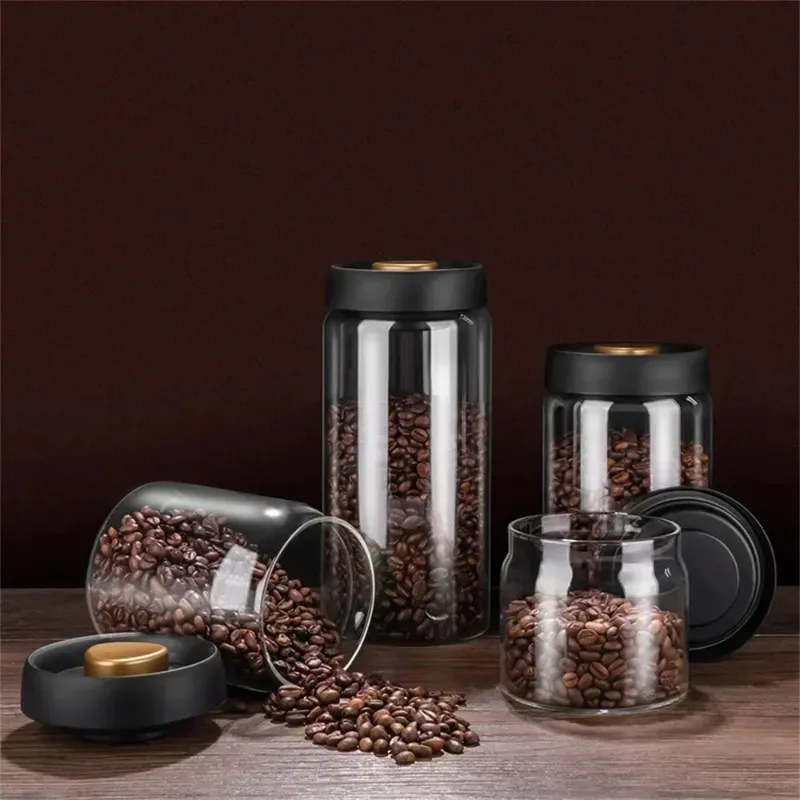 1Pcs Coffee Beans Vacuum Sealed Jug Coffee Beans Glass Airtight Canister Kitchen Food Grains Candy Keep Fresh Storage Jar