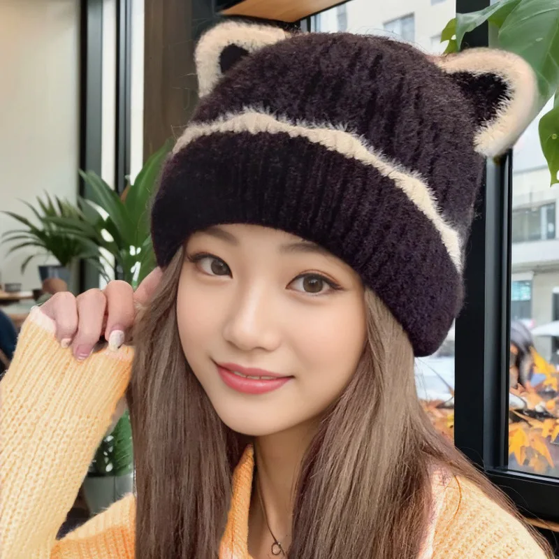 

Cute Hats Fleece-lined Knit Bear Ear Beanie for Women Girls Winter Warm Caps