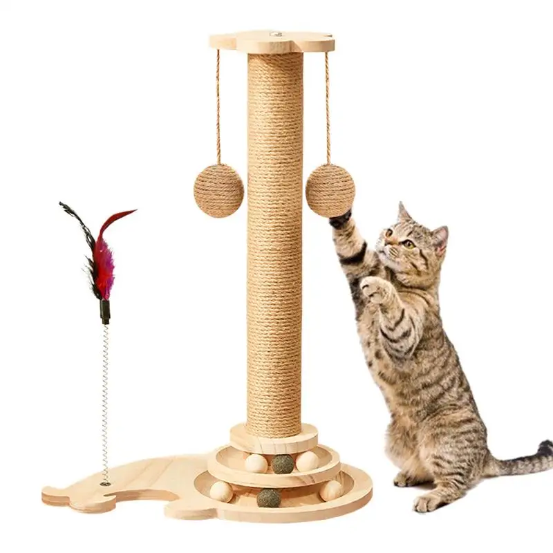 

Cat Scratching Post Interactive Indoor Cat Toy Multifunctional Pet Teaser Toy for Physical Exercise 4-in-1 Kitten Scratcher Post
