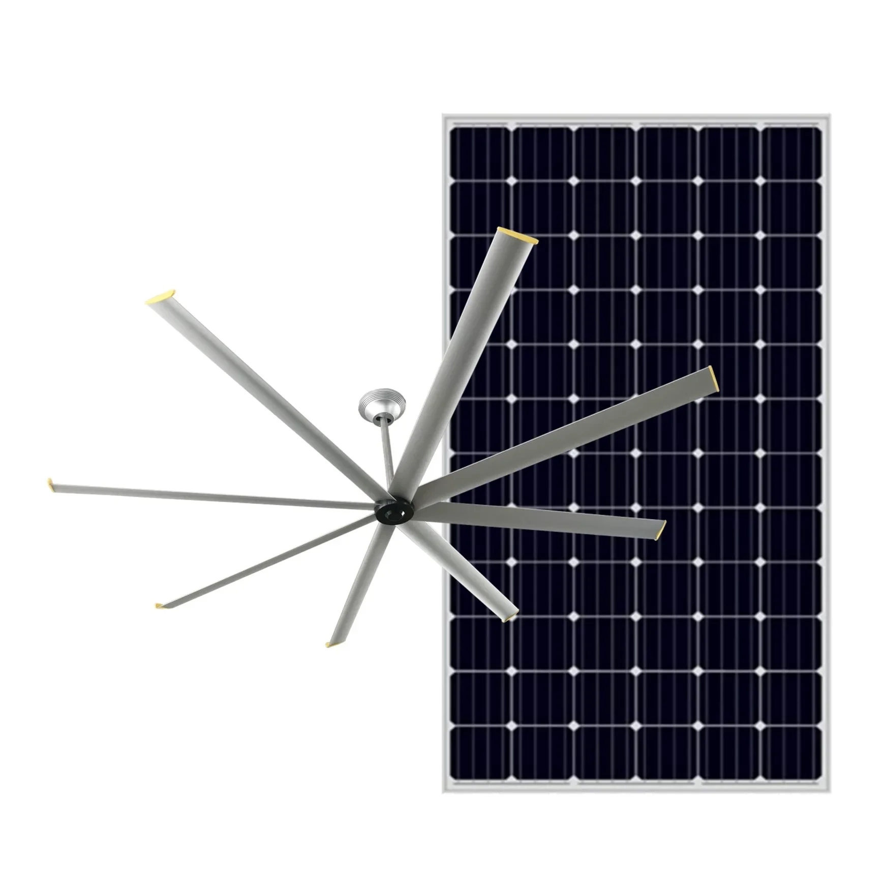 Kipas HVLS besar 10 kaki 120 ", dengan Panel surya besar, kipas plafon pintar gudang industri