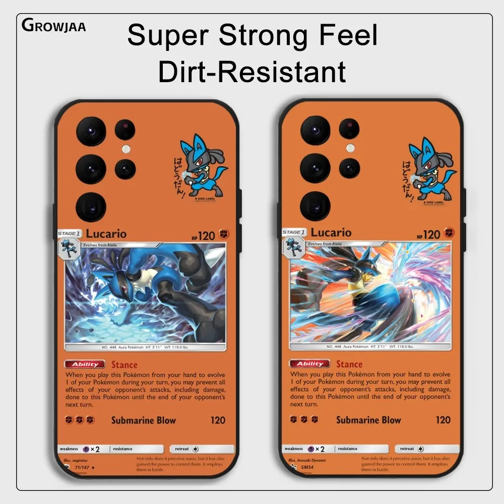 

Card Introduction Lucario Phone Case For Samsung Galaxy S25 S24 S22 S23 Ultra S21 S20 Plus 5G Protective Silicone Funda