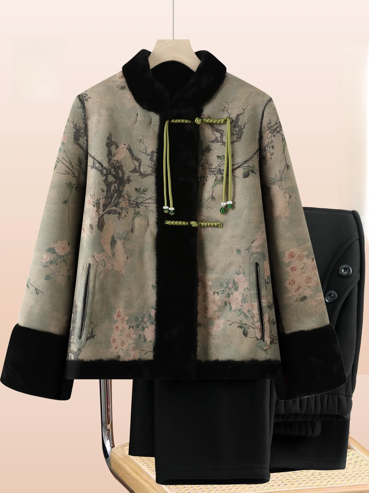 Thiened Double-Sided Wear Fem Leather Fur Inteated Coat Chinese Sle Middle-Aged And ly Winter Outerwear