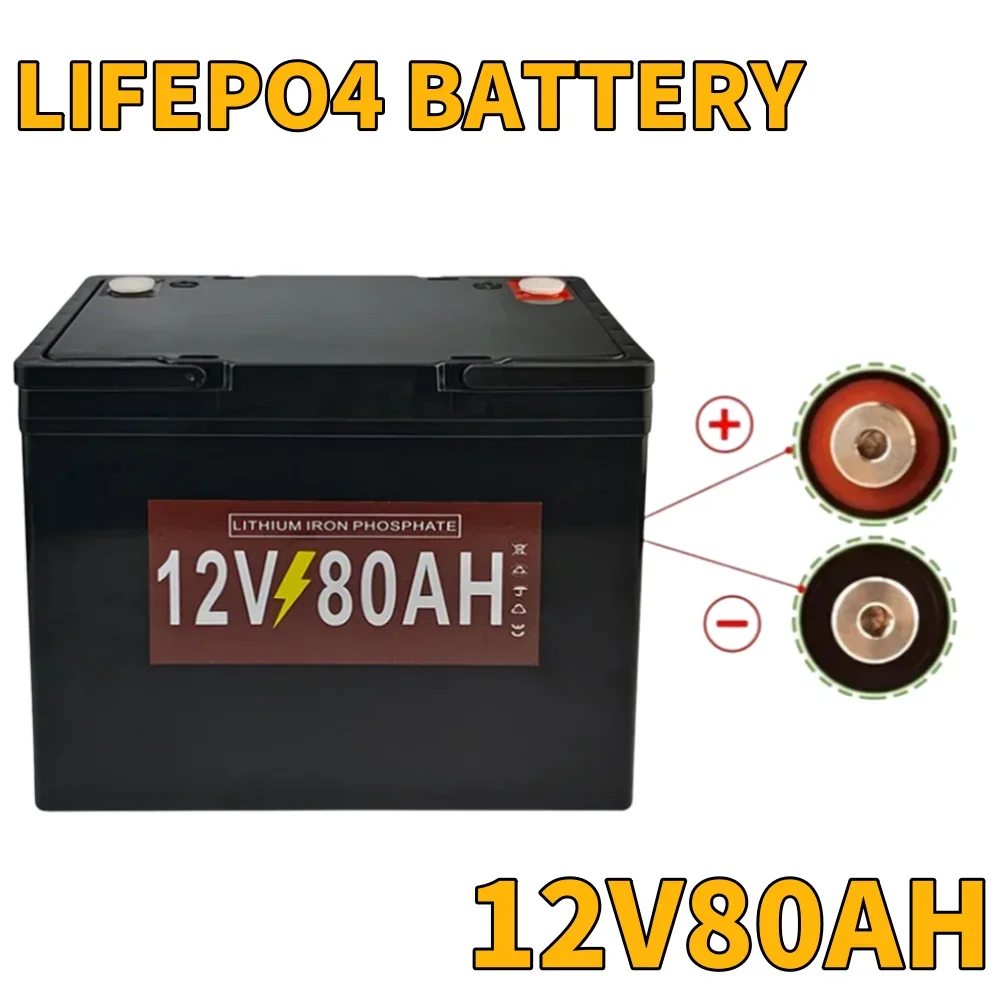 Baterai LiFePO4 12V 80AH dengan baterai lithium besi fosfat bawaan BMS untuk troli golf penyimpanan energi matahari berkemah luar ruangan