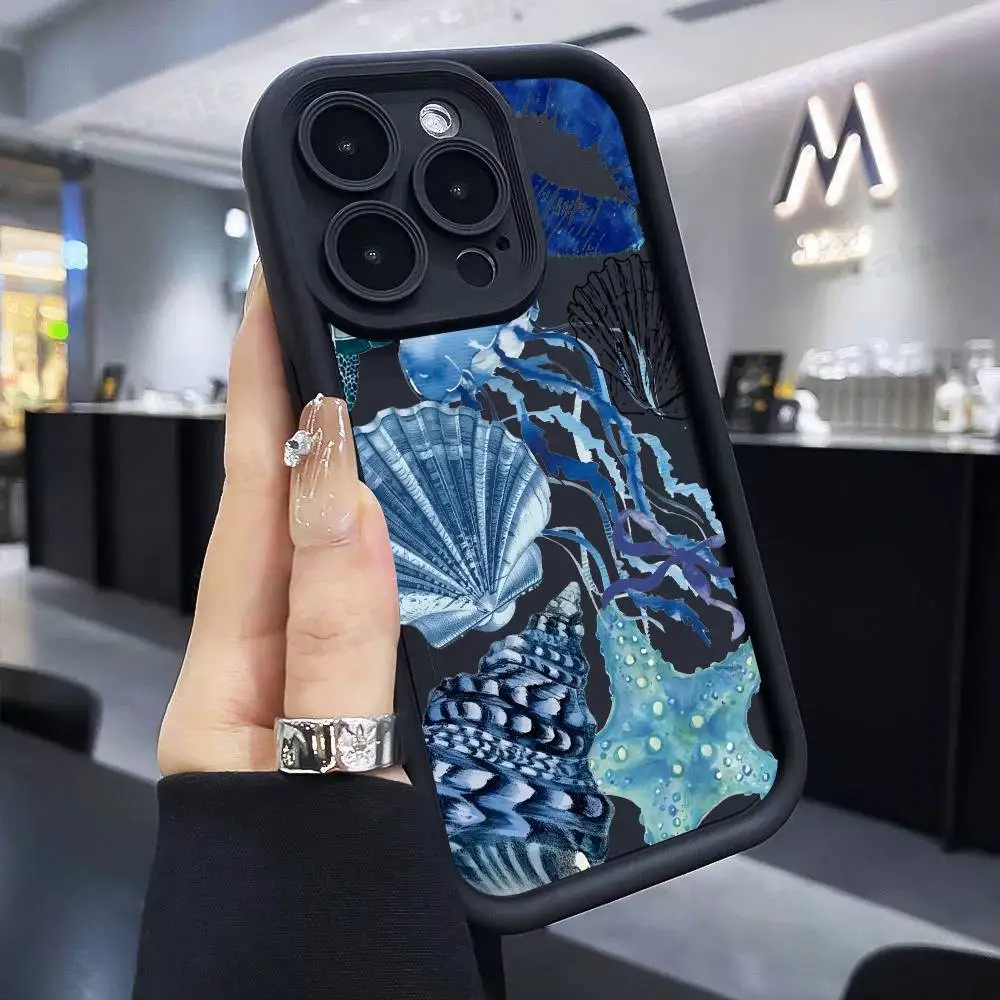 شاطئ البحر مشهد موجة الشاطئ قضية الهاتف آيفون 17 16 15 14 13 12 11 برو ماكس زائد الأسود التغطية الكاملة لينة فوندا غطاء سيليكون