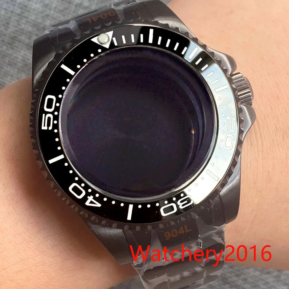 

43MM Watch Parts Blue Black Bezel Solid Back Black Watch Case Bracelet Fit Miyota DG NH35 NH36 2824 Movement glide lock