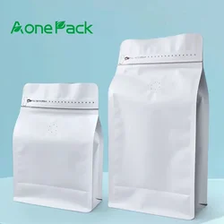 50pcs Resealable Matte White 100g 250g 500g 1kg Roast Coffee Bean Powder packaginge Bags with valve and Zipper