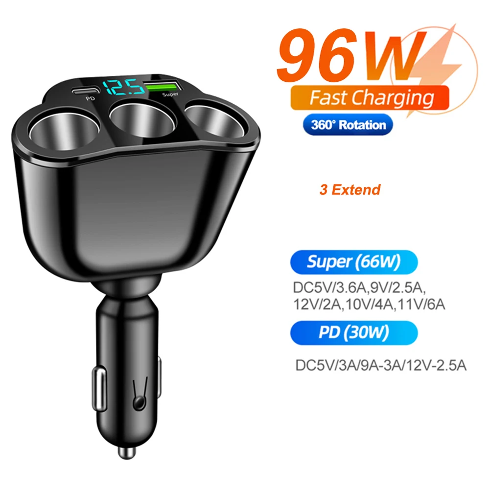 

66w Pd Fast Charging Car Charger Car Charger Real-Time Monitoring Charger 13.5*8.3*4.2cm Digital Display Charger
