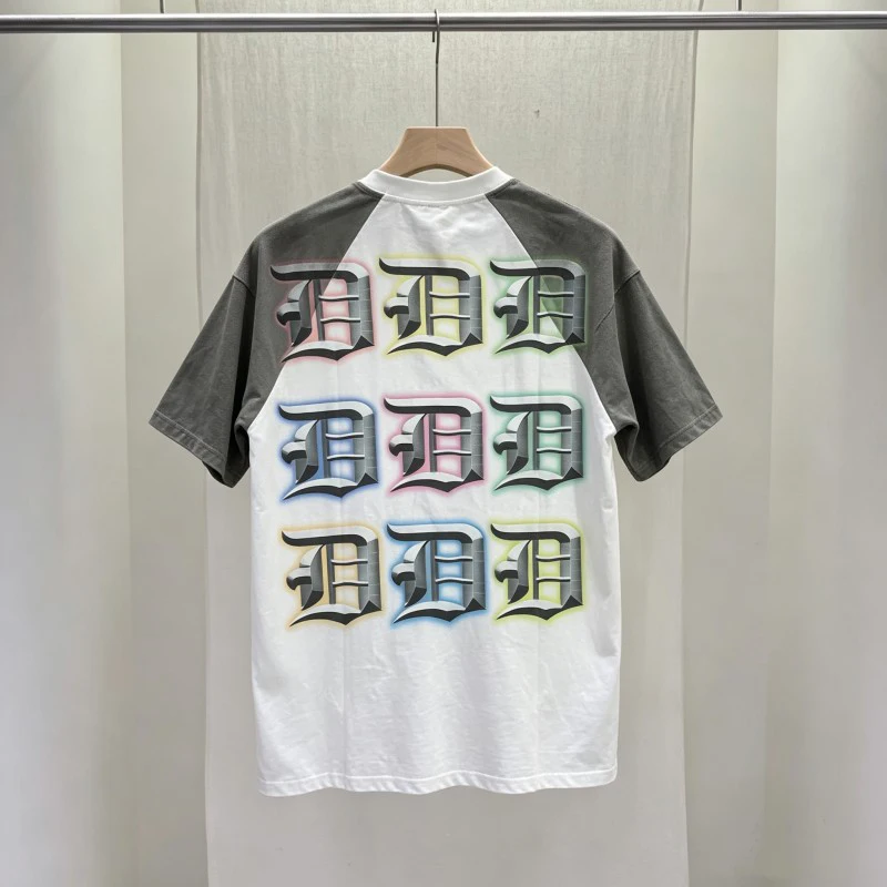 Arrange Colored Phantom Letter Logo Gray Patchwork Sleeve Top Summer Hotfix Rhinestone DUAA Tshirts Men Women Short Sleeve