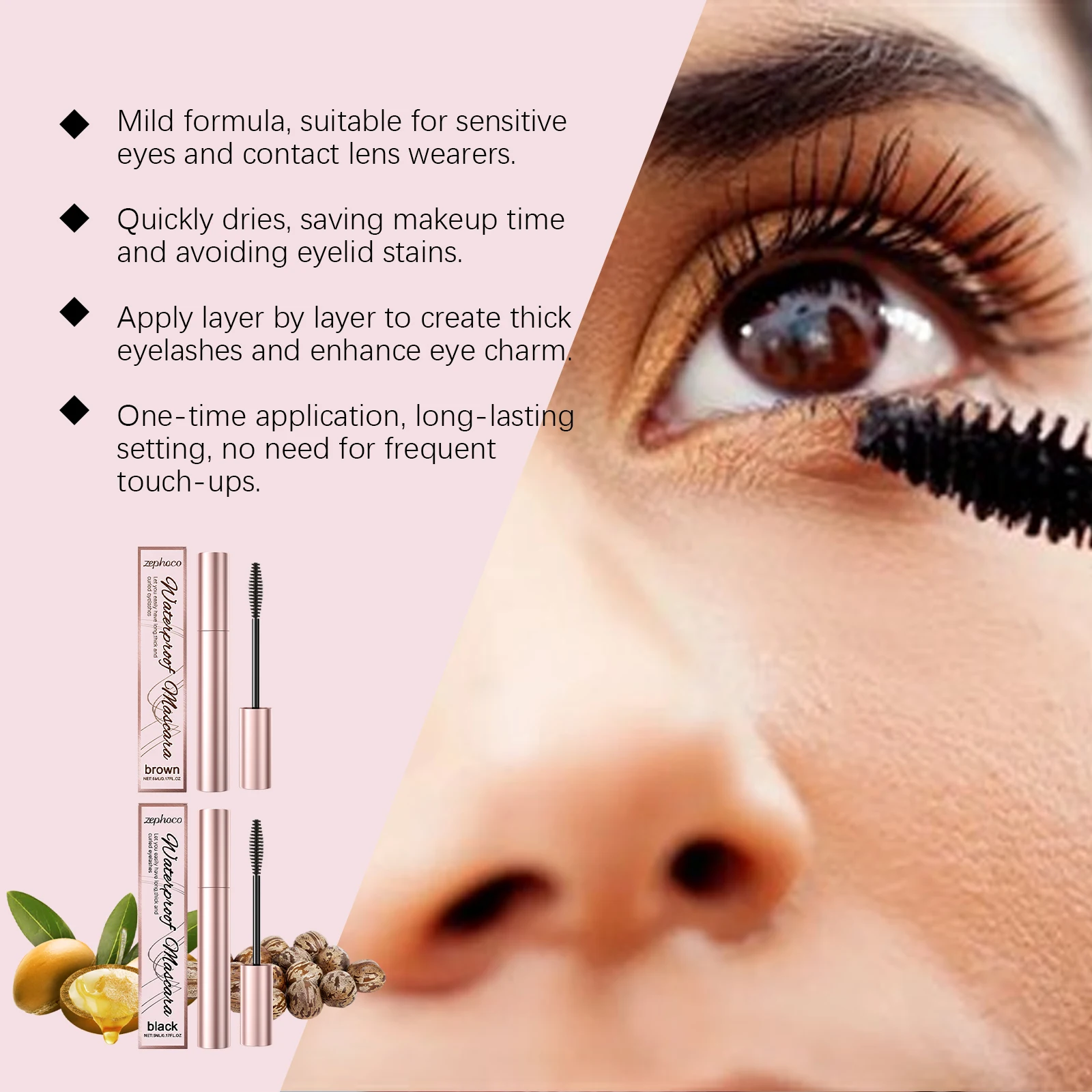 Mascara imperméable longue durée, épais, bouclé, sans bavures, ajoutez un charme, longueur fine naturelle, sans agglomération, cosmétique Portable pour les yeux