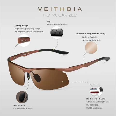 Солнцезащитные очки VEITHDIA 6535 - стиль и защита от UV — фото товара