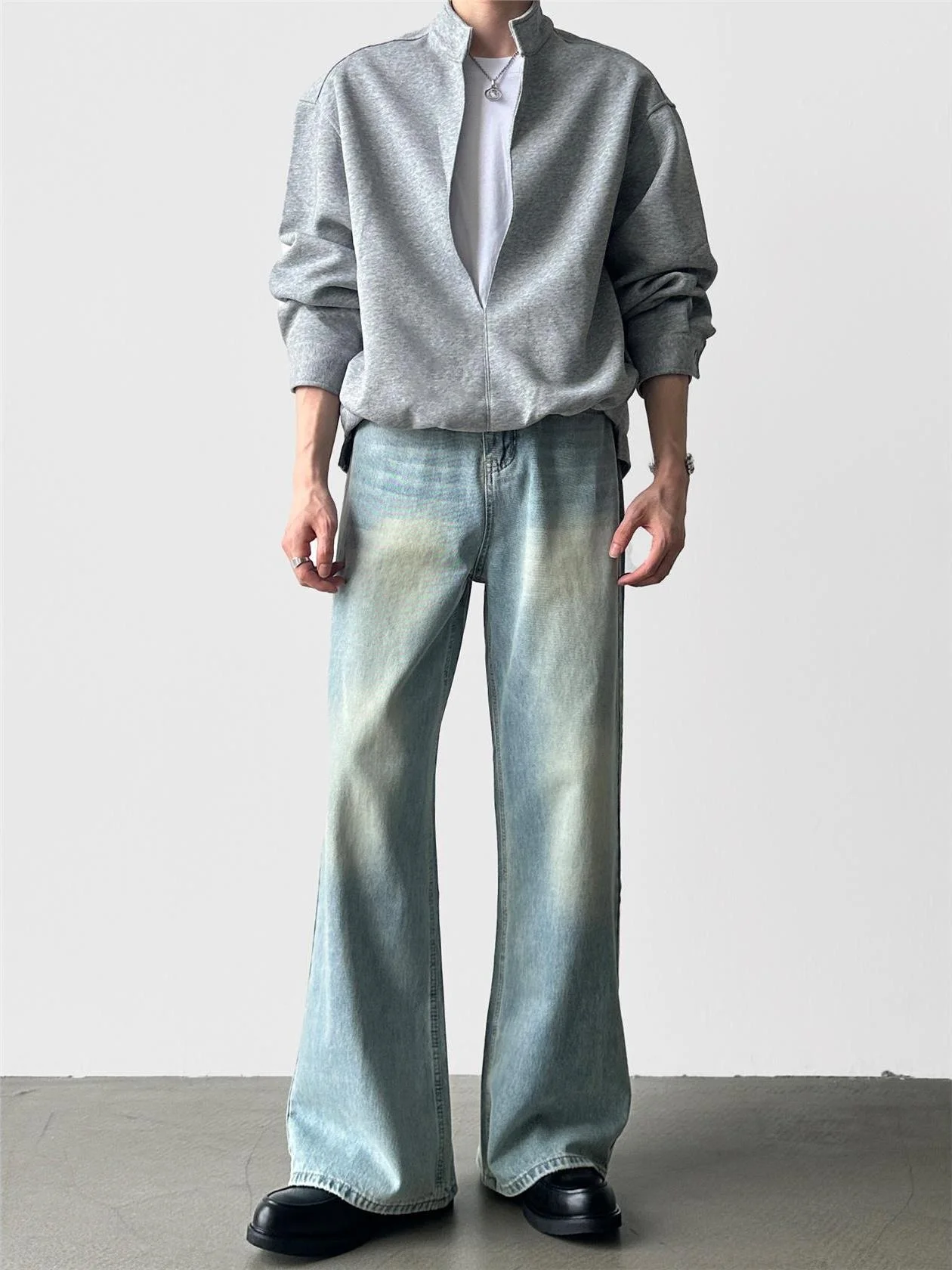 

American Sle High Waist A-Line Wide Leg Men's Jeans Retro Heavyweight Trendy Brand 2026 Dra Floor-Length Pants