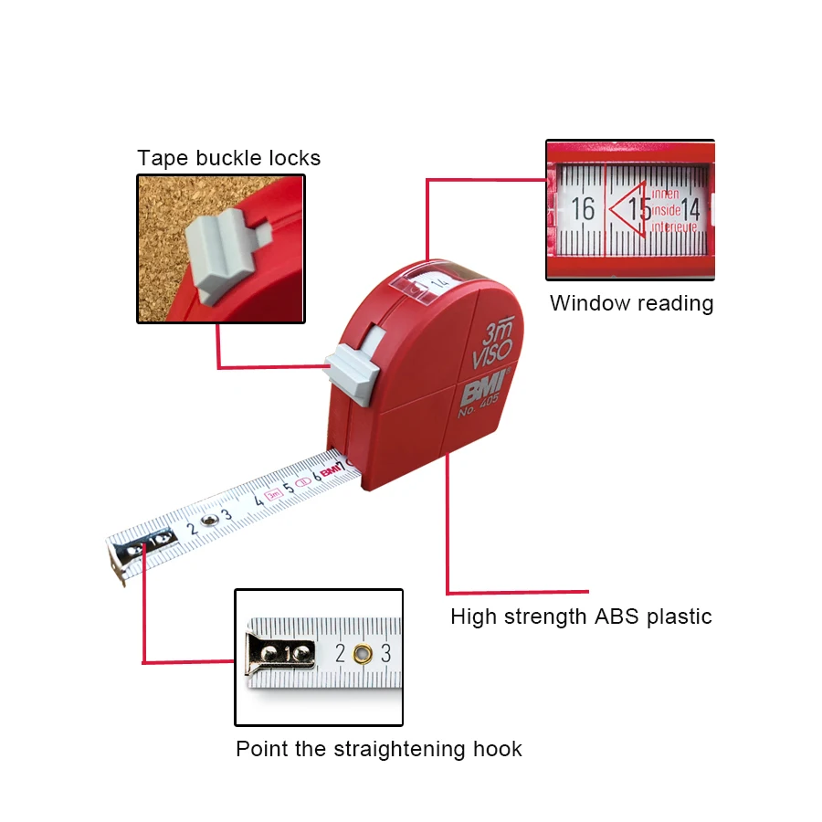 Germany BMI Construction Precision Measuring Tape Self Locking Stainless Steel 3m X 16m NO.405