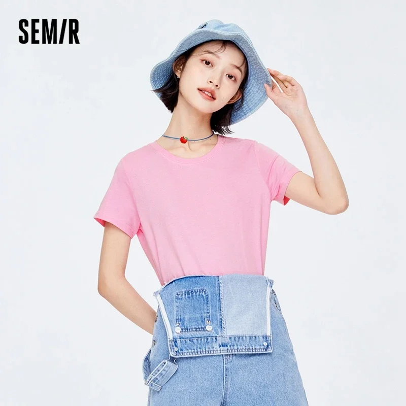 Semir Short Sleeve T-Shirt Women Round Neck Solid Color Bottoming T Shirt 2022 Summer New Casual Girls Simple Pullover Ins