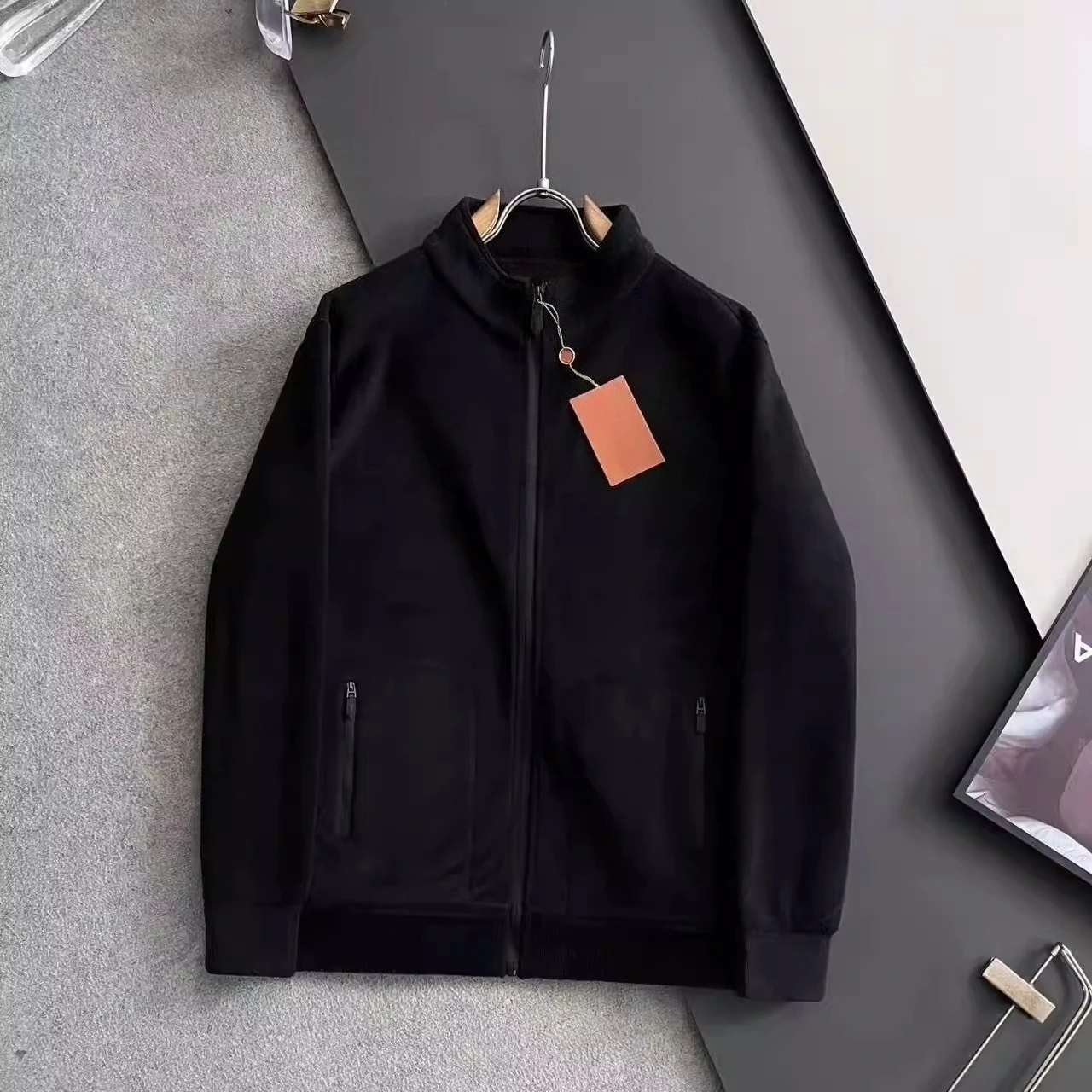 

Italian LP old money style men's stand-up collar thin velvet pulled cotton jacket