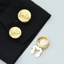 ICEYY High Quality Brass Metal Carriage Horse Round Button Cover Cufflinks for Tuxedo Business Formal Shirts