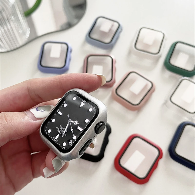 New Matte Watch Cover For Apple Watch Case 45mm 41mm 44 40 42 38 mm Bumper+Screen Glass Protector Case For Iwatch 7 SE 6 5 4 3 2