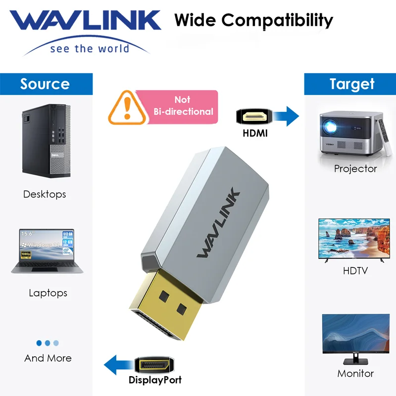 WAVLINK 4K DisplayPort to HDMI Adapter Uni-Directional DP to HDMI Converter Male to Female Mini Active Adapter 4K/2K@60Hz