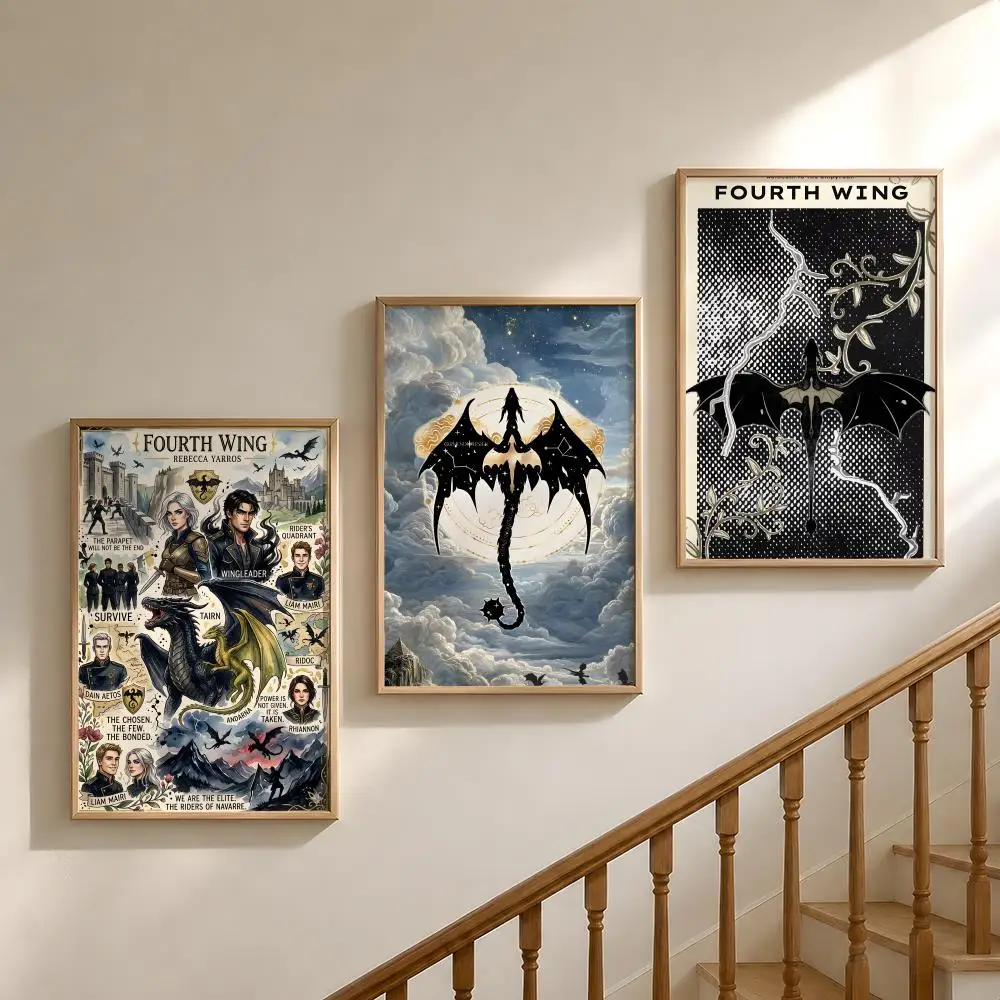 Book Fourth Wing Dragon Fantasy Poster Waterproof HD Modern Peel And Stick Wall Decor Bedroom Living Room Dorm Office