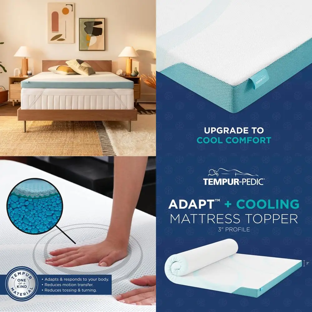 Superior de colchón de espuma refrescante con ajuste TEMPUR de lujo mediano, tamaño doble de 3 pulgadas con funda lavable