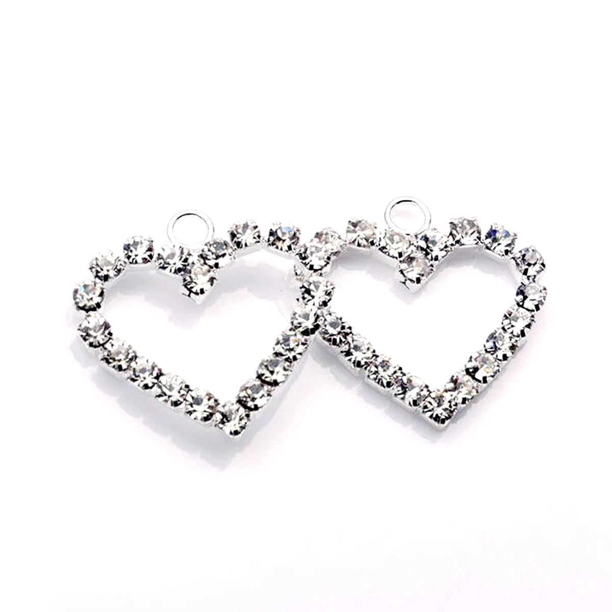 100Pcs Clear Rhinestone Heart Shaped Pendants For Jewelry Making Accessories