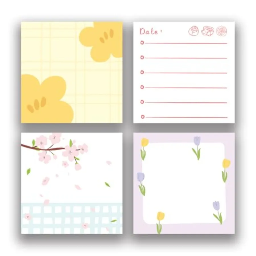 

4 Pack 200 Sheets 3x3 inch Cute Cartoon Sticky Notes High-Adhesive Reusable Tearable Memo Pads for Journal Planner Office Schoo