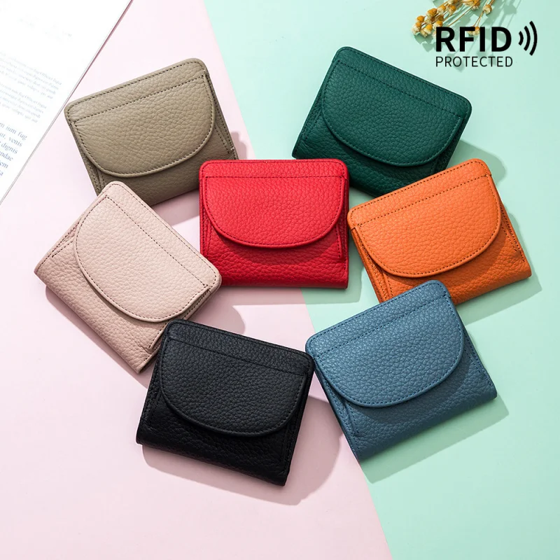 Western Multifunctional RFID Cowhide Leather Women Wallet Large Capacity Card Holder Purse for Ladies