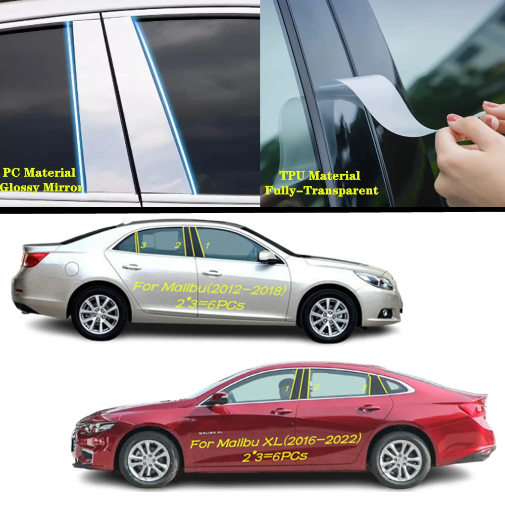

For Chevrolet Malibu 2012-2017 2018/XL 2016-2022 Car TPU/Glossy Mirror Pillar Post Cover Door Trim Window Sticker Accessories
