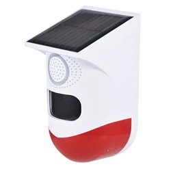 Solar Motion Sensor Alarm Outdoor Solar Alarm 120dB Loud Siren LED Strobe Lights Sound Security Alarm Adjustable Sensing Distanc