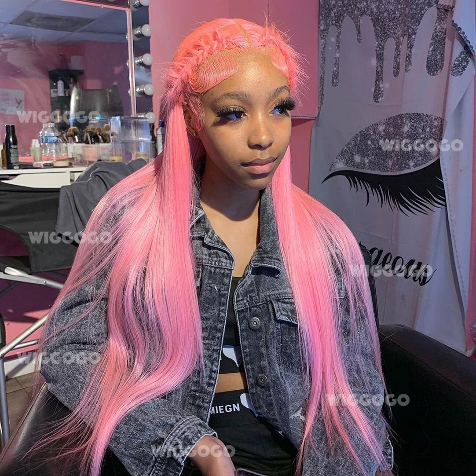 

13X6 Pink Wig Straight Human Hair Colored 13X4 Hd Lace Frontal Wig Brazilian Front Pre Plucked Wigs For Women 30 36 Inch