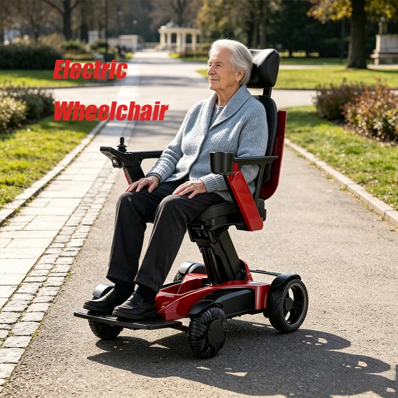 Sedia a Rotelle Motorizzata per Adulti e Anziani 360 ° Poggiatesta con schienale alto, portabicchieri, controllo joystick, mobilità su tutti i terreni, per interni ed esterni, magazzino UE