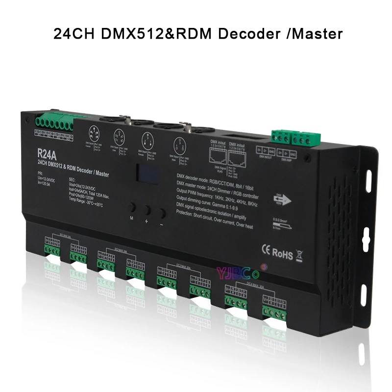 

12V~24V RGB LED Strip 24 Channels DMX512&RDM Decoder/Master 5A* 24CH DMX decoder Controller PWM DMX512/RDM signal dimmer