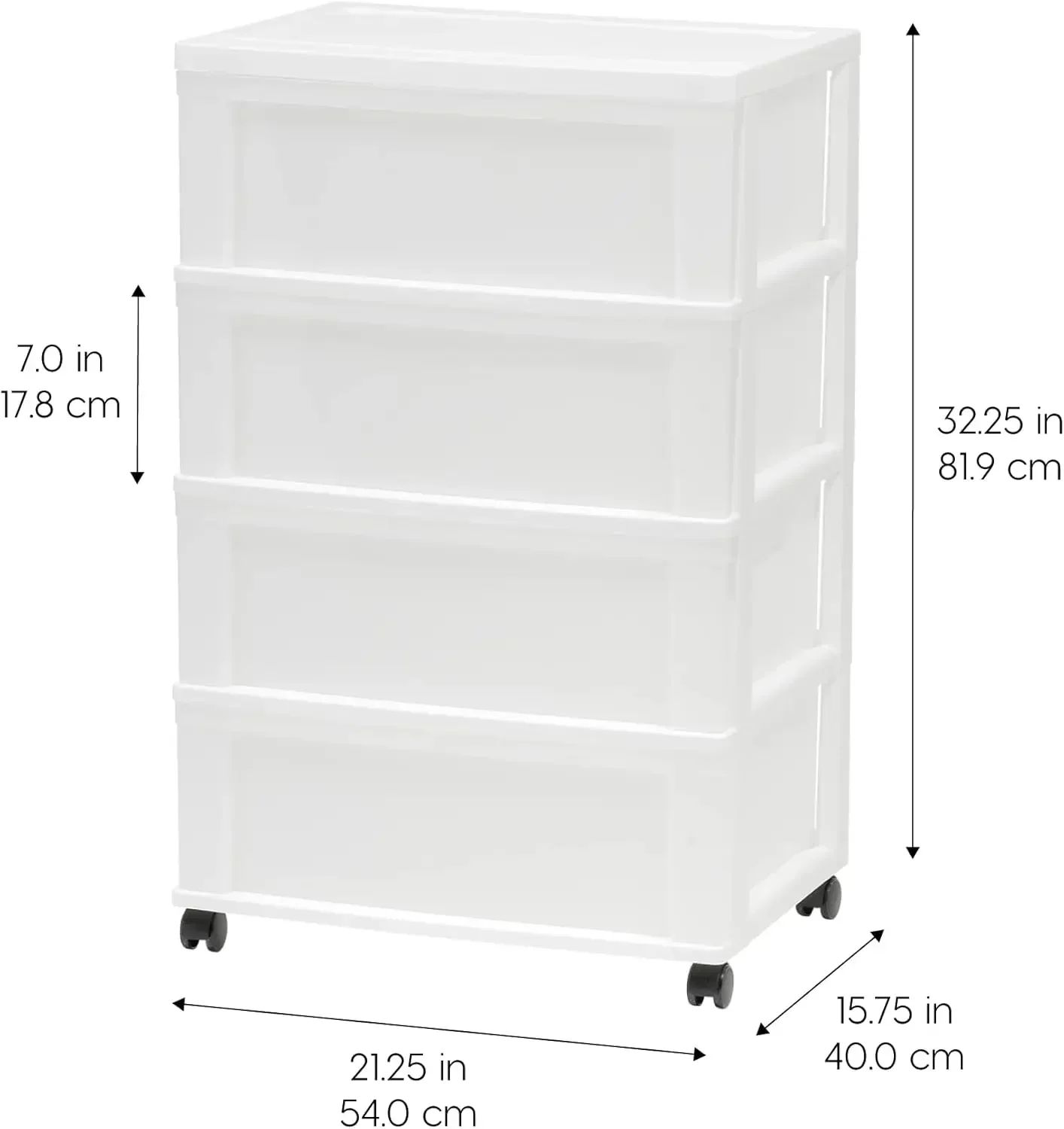 Plastic Drawer Storage Organizer Rolling Cart, with Wheels Casters, 4-Drawers, for Art Craft Supplies Bathroom Dorm Bedroom Laun