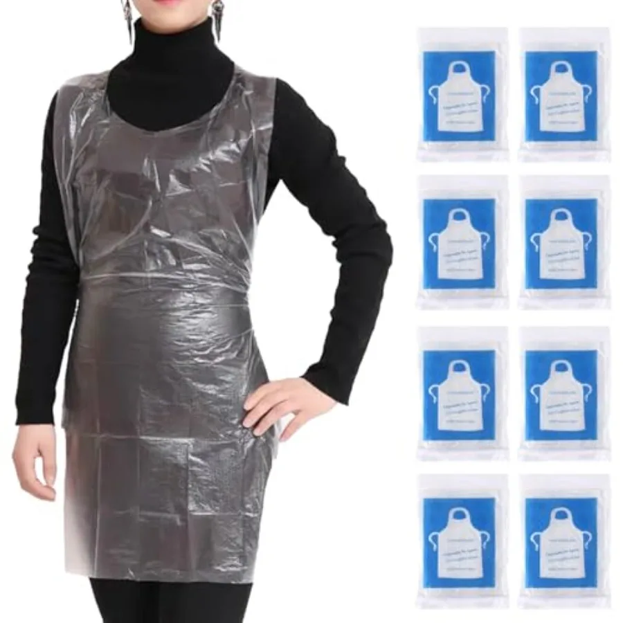 

100 шт. одноразовые прозрачные пластиковые фартуки, нагрудники для рисования, приготовления пищи, пикника, работы по дому и других повседневных применений, легкий вес W