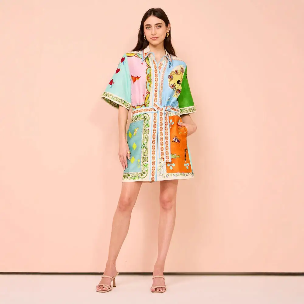 Summer 2025 Women's Floral Print Vaion ort Sve Dr Stand Collar A-Line Midi Dr Polyester Fabric Basic Sle